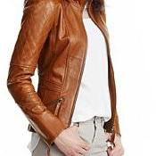 Women's Tan Brown Leather Jacket