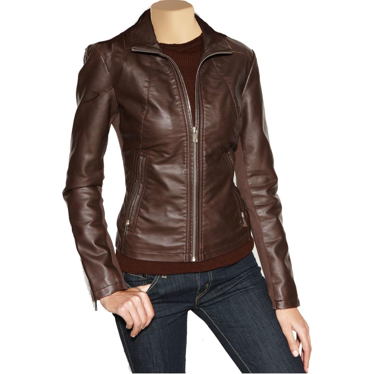 Women's Brown Leather Jacket on Luulla