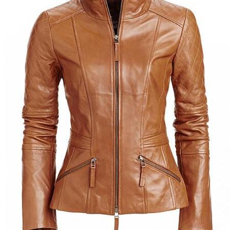 Women's Tan Brown Leather Jacket on Luulla